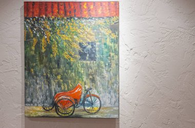 Yağlı boya tablonun bir parçası. Duvara renkli parlak boyalar çizdim. Soyut renkli arkaplan. Tablo üzerindeki soyut yağ rengi, bir sanat eseri parçası - Nha Trang Vietnam, 15 Mayıs 2024