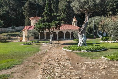 the Saint Mary's Monastery on Zvernec island in Albania. also known as the Monastery of Dormition of Theotokos Mary. It holds great cultural and religious significance in the region. October 23, 2024 clipart