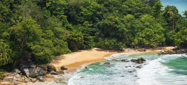 Küçük doğal göl manzarası. Yukarıdan bak. Doğal yaşam alanı Phuket. Tayland Phuket Adası doğayla iç içe. Ve turkuvaz suyu. Seyahat fotoğrafı. Doğayla çevrili bir göl..