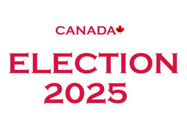 Beyaz arka planda kırmızı akçaağaç yaprağı ile Kanada 2025 seçimleri. Federal seçim 2025.