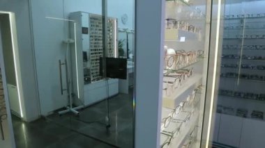 KYIV, UKRAINE - JANUARY 16, 2022: Eyeglasses selection on modern diagnostic equipment in an ophthalmic clinic. Modern diagnostic equipment in ophthalmic clinic - editorial footage