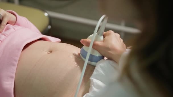 Ultrasound Examination Fetus Pregnant Woman Ultrasonic Scanner Apparatus Ultrasound Examination — стоковое видео