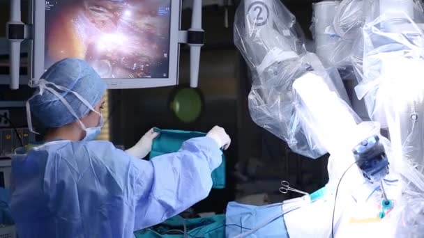 Sali Operacyjnej Dla Robotów Robot Operacji Chirurgicznych Operacja Robotyczna Nowoczesna — Wideo stockowe