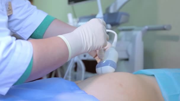 Amniocentes Fostervätsketest Ultraljudsundersökning Gravid Kvinnas Foster Ultraljudsskanner — Stockvideo