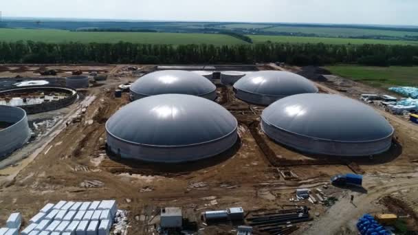 Letecký Pohled Výstavbu Moderní Bioplynové Stanice Nebo Závodu Bioplynová Stanice — Stock video