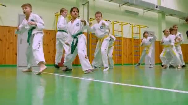 Kyiv Ukraine November 2023 Kindertaekwondo Kinderen Bereiden Zich Voor Een — Stockvideo