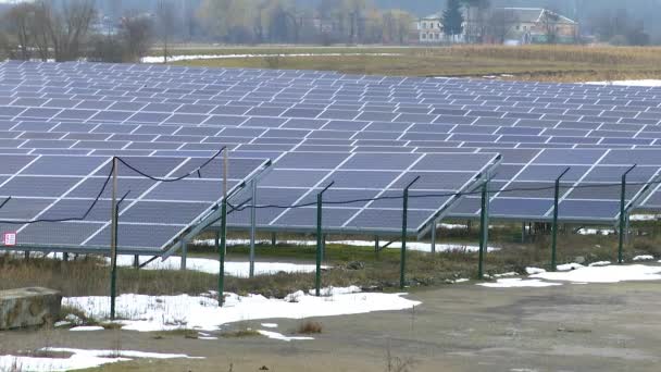 Video Set Solar Panels Winter Solar Plant Winter Cloudy Day — Stock Video