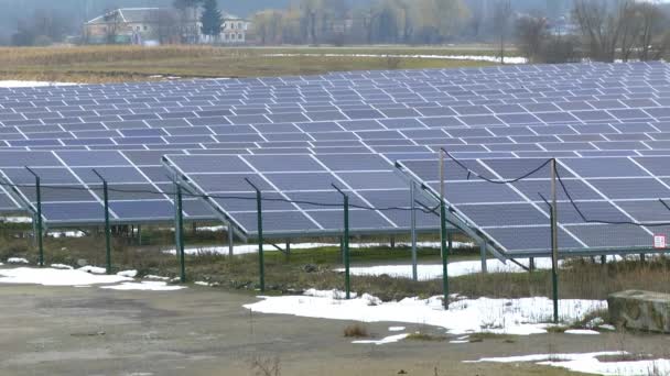 Video Set Solar Panels Winter Solar Plant Winter Cloudy Day — Stock Video