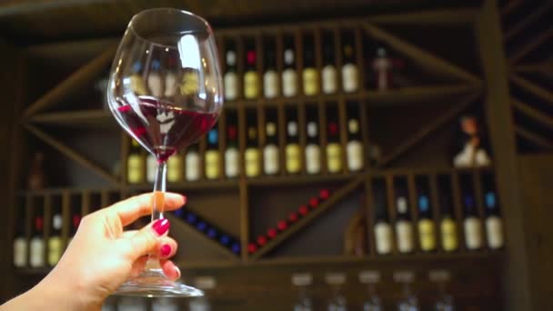 Vinul Roșu Este Turnat Frumos Într Pahar Barman Toarnă Vinul — Videoclip de stoc