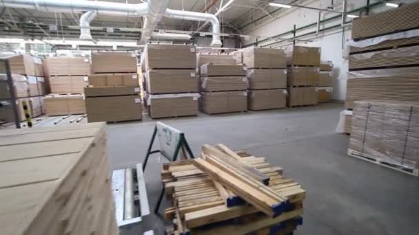 Fabriek Voor Productie Van Hardhouten Vloeren Laminaat Vloeren Transporteur Met — Stockvideo