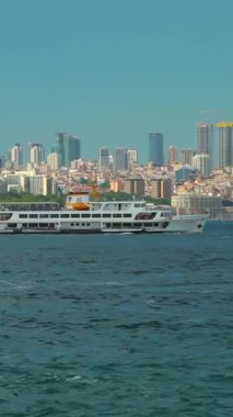 Boğaz. Boğaz. İstanbul. Hindi. İstanbul 'daki Boğaz Boğazı kıyısında. Dikey video.