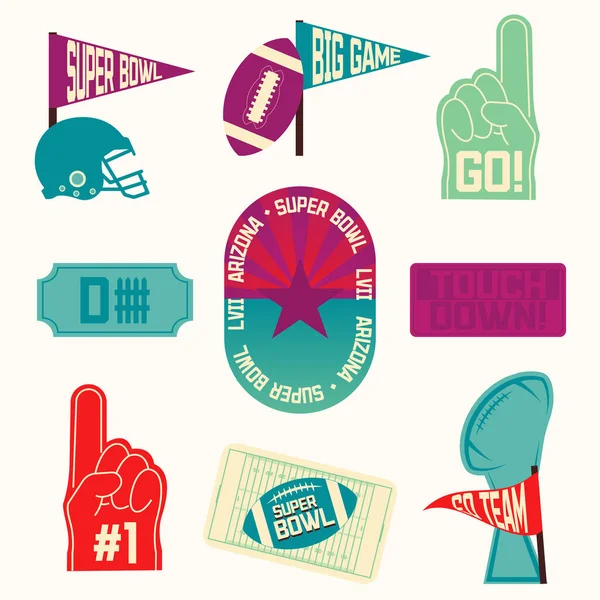 A set of Super Bowl tournament icons and stickers February American football bowl tournament Football field in Arizona