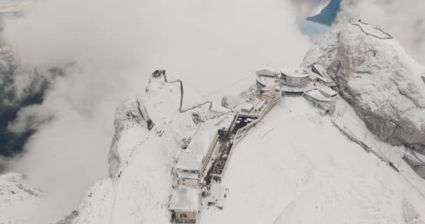Mountain Pilatus Och Lake Lucerne Vintermorgon Turister Viewpoint Schweiziska Alperna — Stockvideo