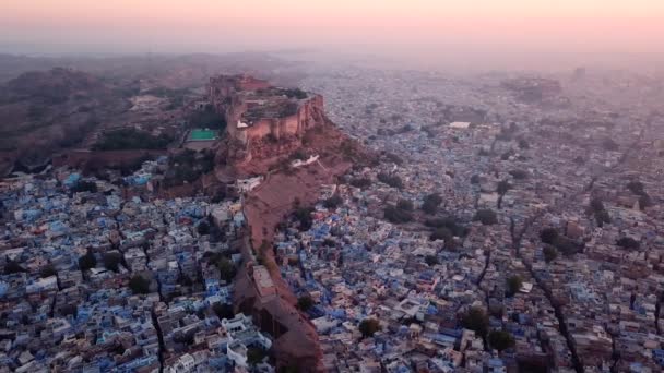 Вид Повітря Drone Blue City Mehrangarh Fort Jodhpur Rajasthan India — стокове відео