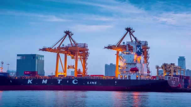 Time Lapse Video Containership Shipping Port Bangkok Tailândia 2018 — Vídeo de Stock
