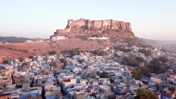 Veduta Aerea Video Drone Del Villaggio Blue City Jodhpur Rajasthan — Video Stock