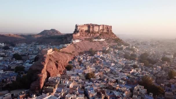 Aerial View Video Drone Blue City Village Jodhpur Rajasthan India — стокове відео