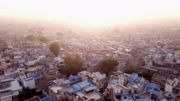 Вид Воздуха Видео Беспилотника Blue City Village Джодхпуре Раджастан Индия — стоковое видео
