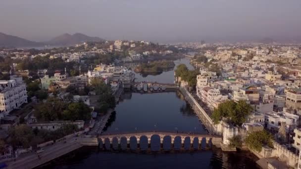 Vue Aérienne Vidéo Par Drone Lac Pichola Ville Udaipur Rajasthan — Video