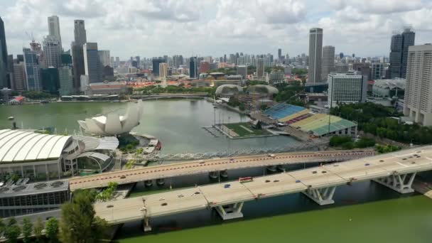 Drönare Flygfoto Bilder Singapore Skyskrapor Med Stad Företagskontor Singapore Centralt — Stockvideo