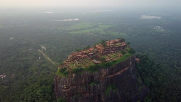 Letecký Pohled Dron Záběry Sigiriya Rock Srí Lanka Ráno — Stock video