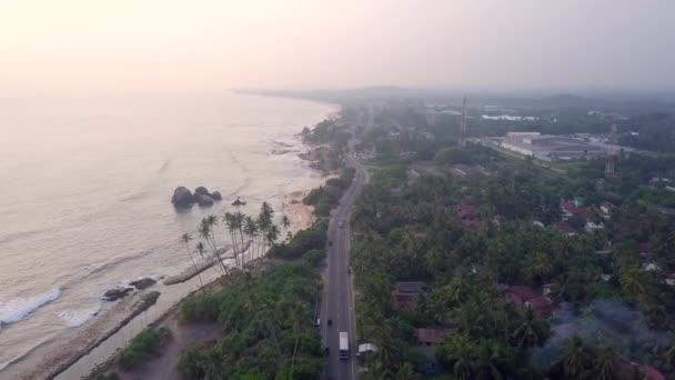 Aerial View Drone Footage Koggala Beach Waves Ocean Sri Lanka — Stock Video