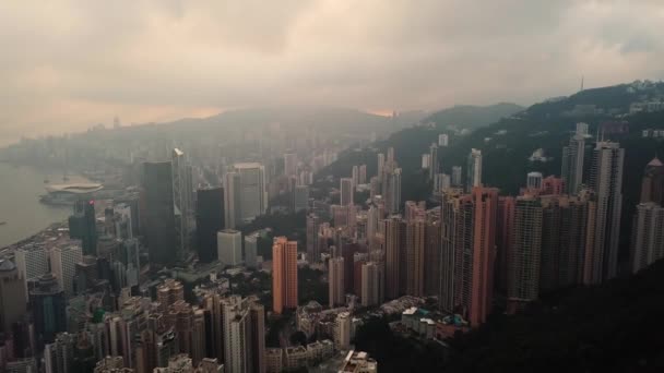Αεροφωτογραφία Drone Από Σύγχρονους Ουρανοξύστες Στο Χονγκ Κονγκ Κτίρια Στην — Αρχείο Βίντεο
