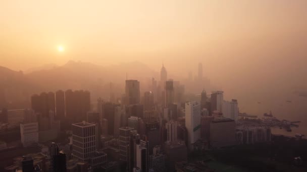 Zdjęcia Drona Lotu Ptaka Współczesnych Drapaczy Chmur Hong Kongu Budynki — Wideo stockowe