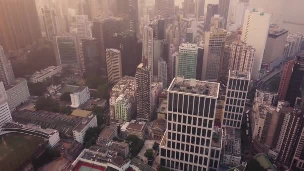 Imagens Drone Vista Aérea Dos Arranha Céus Modernos Cidade Hong — Vídeo de Stock