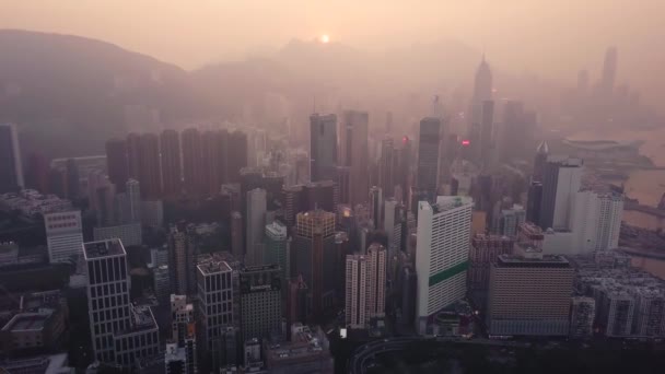 Imagens Drone Vista Aérea Dos Arranha Céus Modernos Cidade Hong — Vídeo de Stock