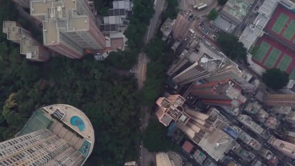 Aerial Top Zobacz Nagranie Drona Współczesnych Drapaczy Chmur Hong Kongu — Wideo stockowe