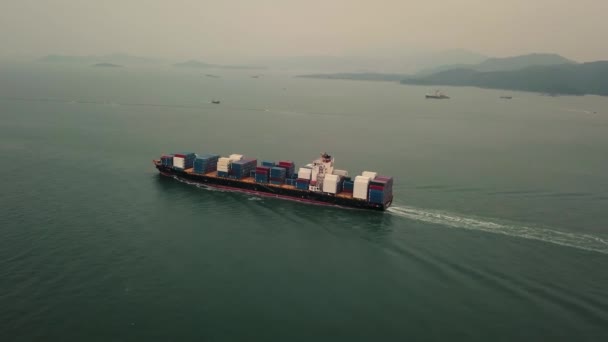 Zdjęcia Drona Lotu Ptaka Ocean Container Ship Hong Kongu — Wideo stockowe