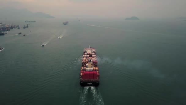 Drone Vidéo Aérienne Navire Conteneur Océan Hong Kong — Video