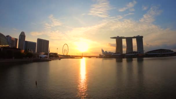 Сингапурском Городе Марина Бэй Восходе Солнца 2019 Сингапур Увеличь — стоковое видео