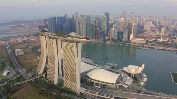 Drone Aerial View Beelden Van Singapore Skyscrapers Met Stad Bedrijfskantoren — Stockvideo