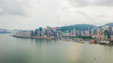 Victoria Limanı 'nın Hong Kong' daki 4km 'lik hava görüntüsü. Hong Kong şehrinde hiper hata..
