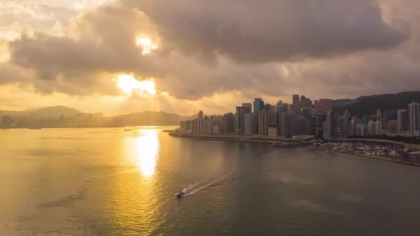 Vista Aérea Hiperlapso Metraje Victoria Harbour Hong Kong Hiper Lapso — Vídeos de Stock