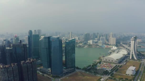 Droneantenne Sett Bilder Singapore Skyskrapere Med Konsernkontor Singapore Det Sentrale – stockvideo