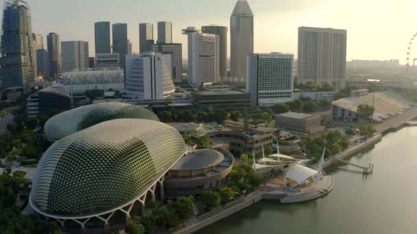 Drönare Flygfoto Bilder Från Bay Area Centrala Singapore Esplanadteatern — Stockvideo