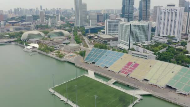 Drohne Luftaufnahme Aufnahmen Der Bucht Der Innenstadt Von Singapur Esplanade — Stockvideo