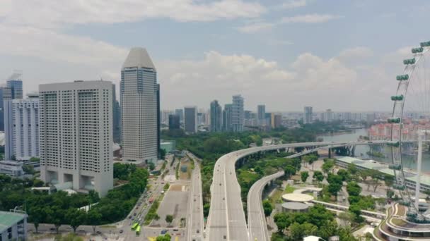 Widok Lotu Ptaka Nagranie Singapurskich Drapaczy Chmur Miastem Biura Korporacyjne — Wideo stockowe