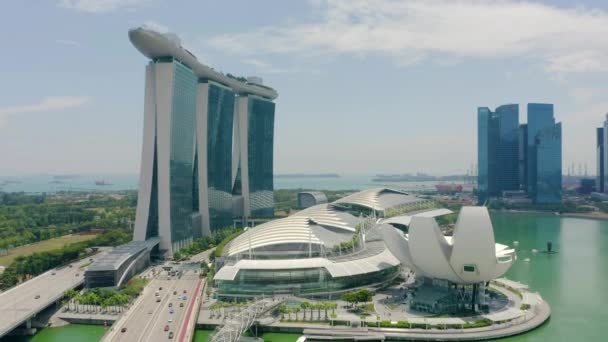 Drone Aerial View Footage Singapore Felhőkarcolók Várossal Vállalati Irodák Szingapúr — Stock videók