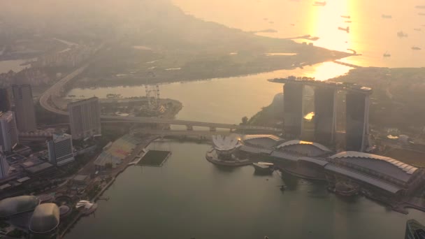 Drone Vista Aérea Filmagem Marina Bay Sands Singapore City Skyline — Vídeo de Stock
