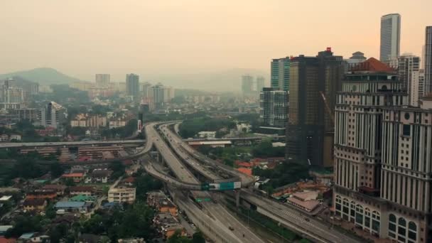 Drone Air View Footage Kuala Lumpur City Highway Sunset Malaysia — стокове відео