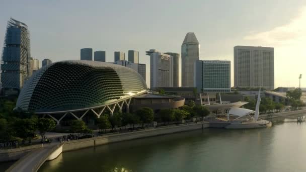 2019 Singapura Drone Aerial View Filmagem Marina Bay Sands Horizonte — Vídeo de Stock