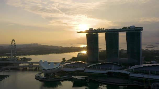 2019 Singapore Drone Aerial View Footage Marina Bay Sands Singapore — стоковое видео