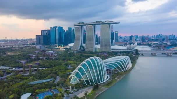 2019 Singapore Flygfoto Hyperlapse Video Gardens Bay Flying Skyline Singapore — Stockvideo