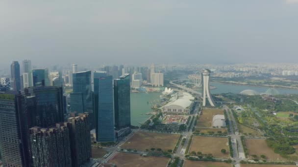 Drone Aerial View Видеозапись Skyline Singapore — стоковое видео