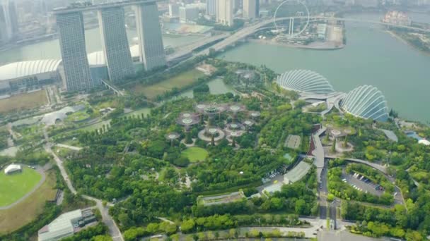 Drone Aerial View Footage Flying Skyline Szingapúr Felé — Stock videók