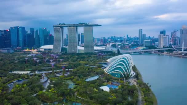 新加坡城天际线的航空俯瞰塌陷4K视频 — 图库视频影像